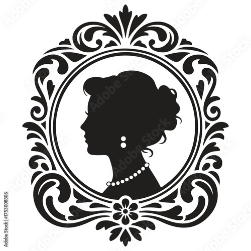 Elegant woman silhouette in ornate frame silhouette