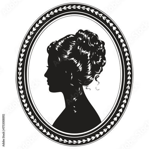 Elegant victorian woman profile silhouette in oval frame