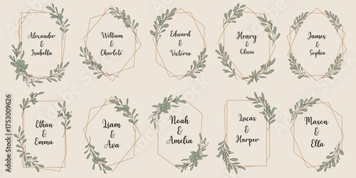 Floral Couples Names Frames Alexander Isabella Wedding Anniversaries Botanical Illustration Romance Edward Victoria