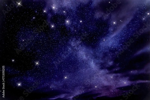 Starry night sky with Milky Way and clouds