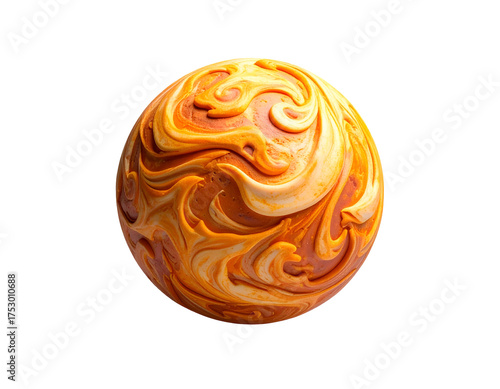 Abstract Orange Swirling Sphere with Fluid Texture on Black Background