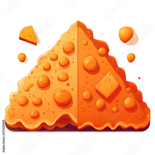 Stylized cartoon orange cheese slices with bubbles and dripping edges illustration