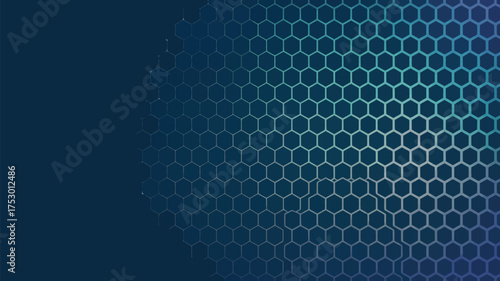 Abstract dark blue background with hexagonal pattern fading into gradient on the right side