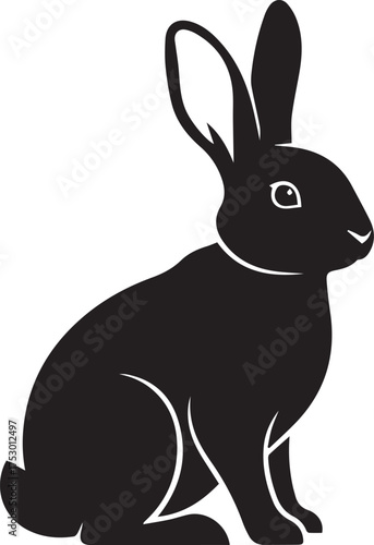 Silhouette of a rabbit sitting attentively with long ears pointing upwards in a profile view