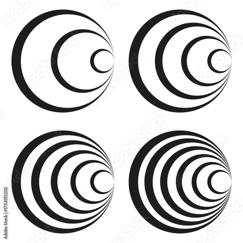 Abstract geometric circles. Concentric line shape. Dynamic motion Vector. Black white element.