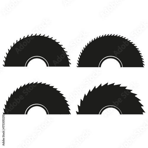 Saw blade icons. Circular cutter symbol. Four sharp elements. Vector tool graphic