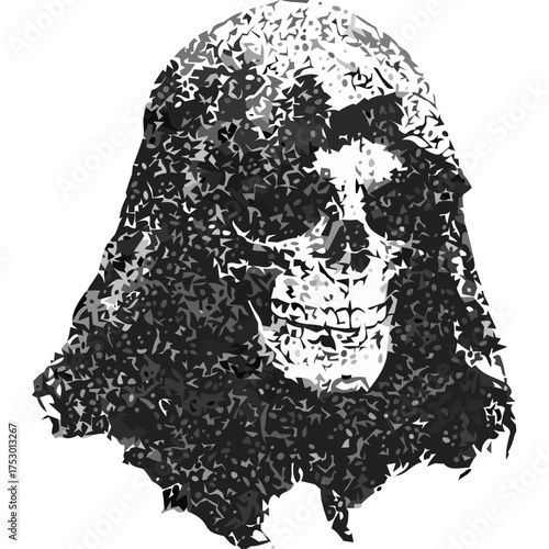 Scary skull with hood isolated on white background