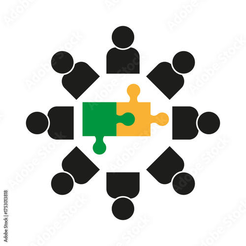 Team solution circle. Puzzle piece symbol. Group problem Vector solving. Partnership collaboration icon.