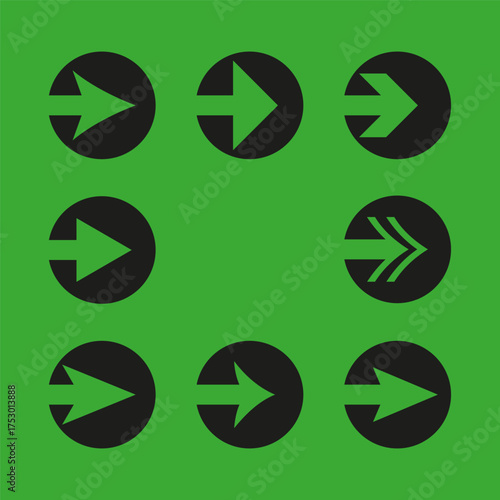Direction arrows set. Round circle icons. Movement pointer Vector. Green background symbol.