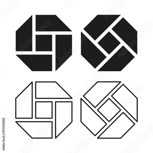 Geometric octagon shapes. Abstract graphic element. Two black Vector. Modern line art.