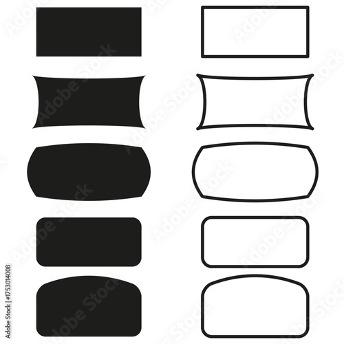 Various rectangle shapes. Simple border element. Black rounded corner. Vector modern geometry.