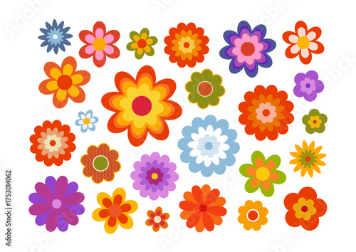 Vector illustration of flowers with dots in a vintage graphic style