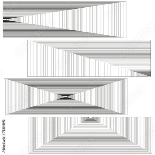 Abstract cone shapes. Horizontal line shading. Perspective structure element. Vector dynamic geometric.