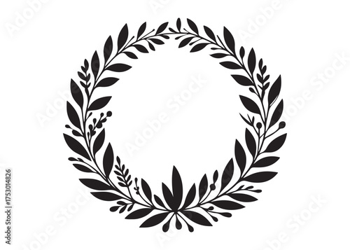 circle wreath logo silhouette vector, circle with leaves silhouette vector illustration, wreath silhouette vector logo, circle botanical wreath logo silhouettes vector on white background