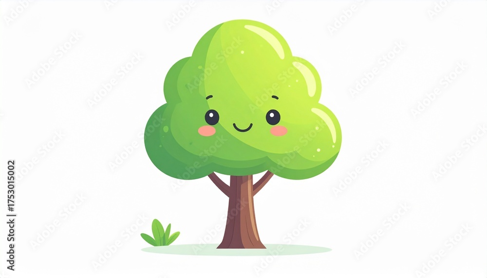 Fototapeta premium Kawaii Tree Character Vector with Cute Face and Soft Pastel Colors