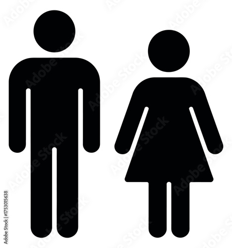 A simple black and white graphic icon set featuring male and female figures, universally recognized symbols for public restrooms and gender