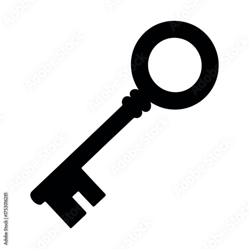 Elegant black silhouette of a classic key design, symbolizing unlocking potential, security, and access, perfect for conceptual graphics and solution-oriented digital projects