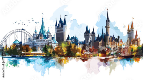 Canada's Wonderland. Canada's Wonderland hand drawn watercolor illustration
