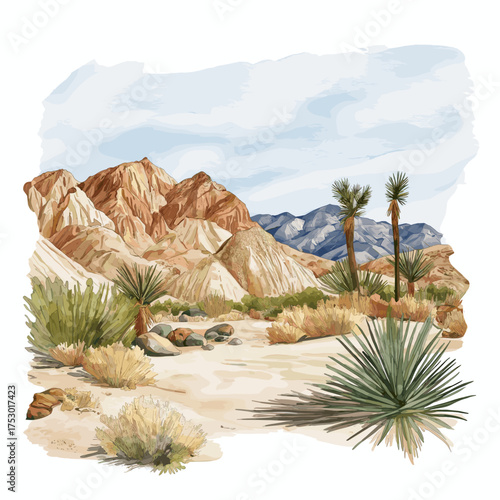 Death Valley National Park. Death Valley National Park hand drawn watercolor illustration