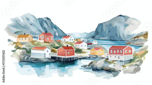 Fogo Island. Fogo Island hand drawn watercolor illustration