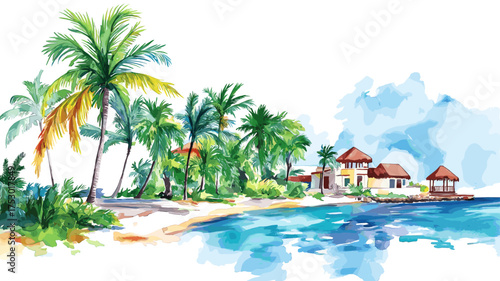 Isla Mujeres. Isla Mujeres hand drawn watercolor illustration