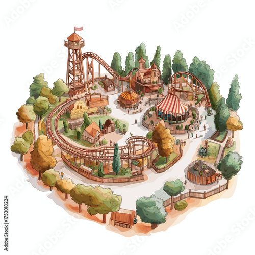Knott?s Berry Farm. Knott?s Berry Farm hand drawn watercolor illustration