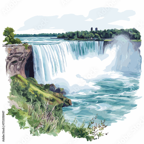 Niagara Falls. Niagara Falls hand drawn watercolor illustration