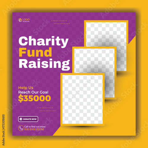 Donate today charity a life social media post template with oval photo frame and colorful elements