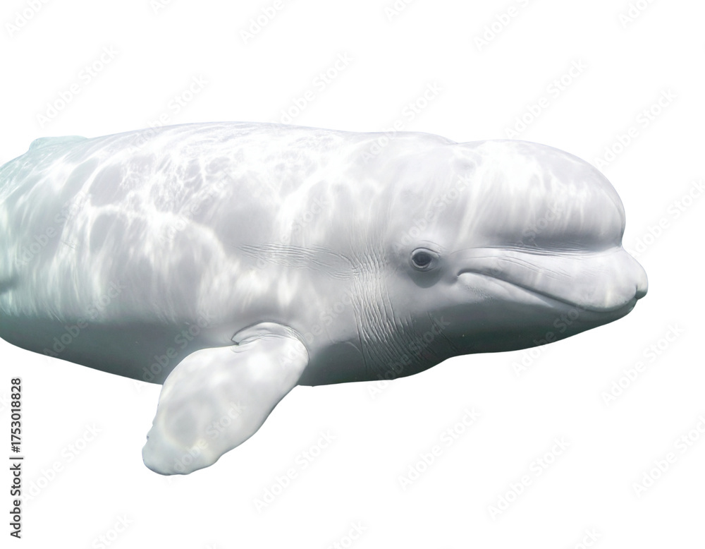 Naklejka premium A beluga whale with white smooth body, round forehead and gentle expression. Focus on