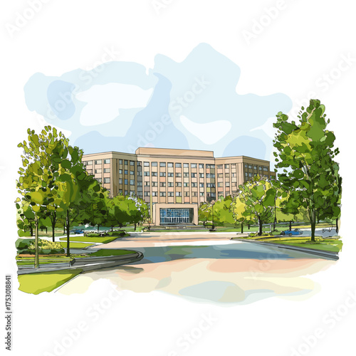 The Pentagon. The Pentagon hand drawn watercolor illustration