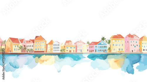 Willemstad. Willemstad hand drawn watercolor illustration