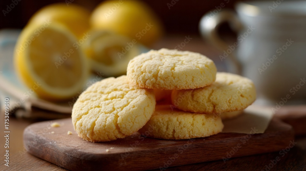 Fototapeta premium Bright lemon cookies, zesty sunshine bites, citrus zing for Spring Equinox tea time, perfect for Limoncello Day delights
