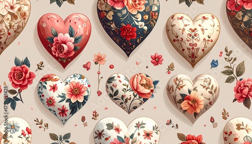 Vintage Ornamental Heart Pattern with Floral and Abstract Details
