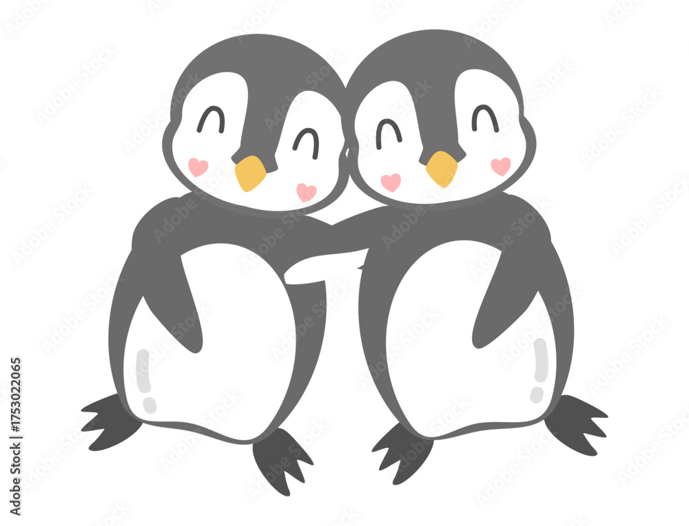 Fototapeta premium Cute Hugging Penguin Couple Clipart, Adorable Friends, Lovers Embrace
