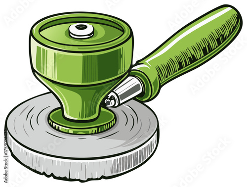 Green orbital polisher tool with buffing pad for car detailing. Vector illustration.
