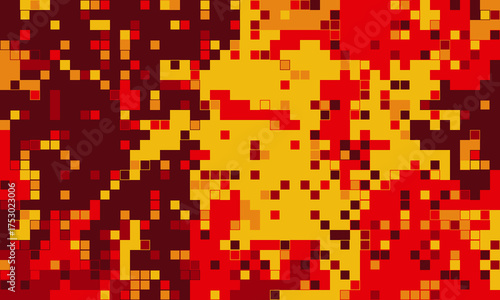 Abstract pixel art background in fiery red and gold hues.  Perfect for technology, energy, or design projects needing a vibrant, dynamic feel.
