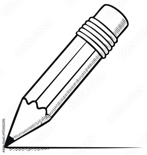 Detailed black and white line art illustration of a pencil sketching a straight line
