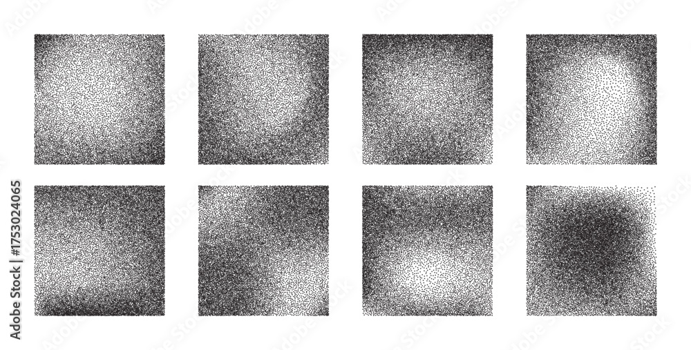 Fototapeta premium Set of mezzotint square textures with a grainy, stippled noise effect
