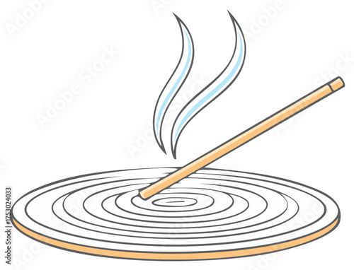 Incense stick burning on a circular incense holder