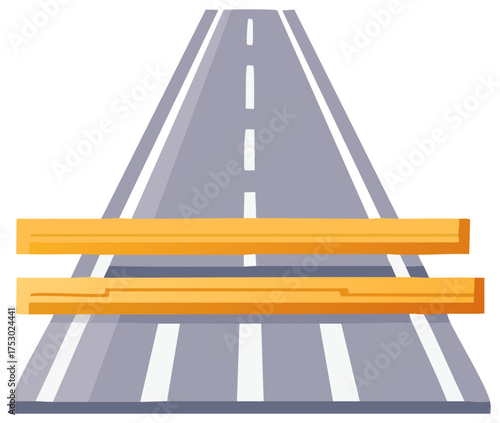 Vector illustration of a closed road with a wooden barricade representing a roadblock or obstacle.