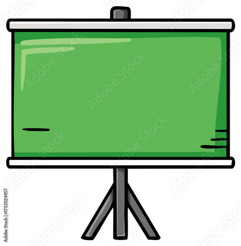 Green flip chart with black tripod stand and white border, simple illustration