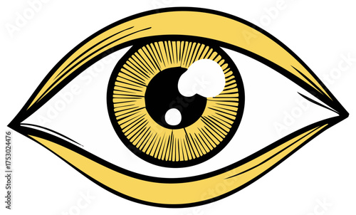 Stylized human eye illustration with yellow iris representing vision insight and perception