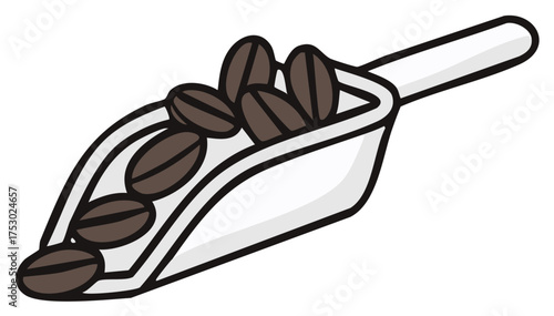 Scoop filled with roasted coffee beans illustration for beverage preparation