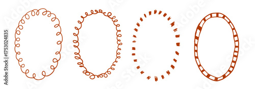 Shape vintage borders with curl. Hand drawn squiggles and curves for frames. Whimsical oval elements