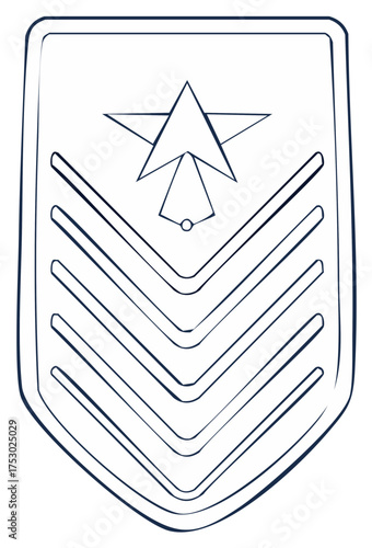 Military rank insignia outline shield emblem with chevron stripes and star symbol
