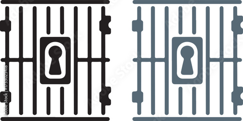 Jail Cell Icon  Minimalist Black and White Prison Bars with Keyhole Vector Illustration
