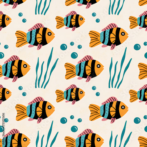 Colorful Tropical Fish Seamless Pattern