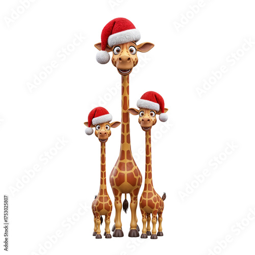  Family of Giraffes Wearing Santa Hats