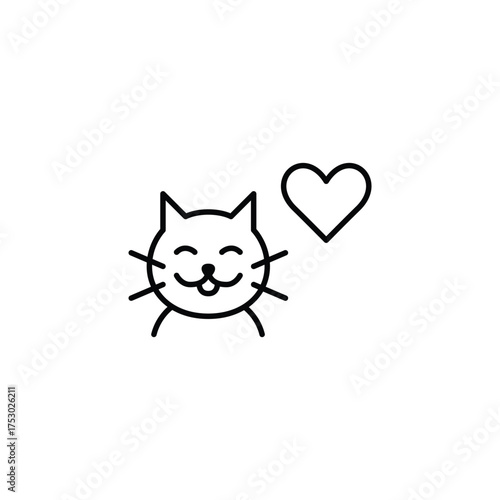 Cat and heart. Pet love and care. Pixel perfect, editable stroke vector icon