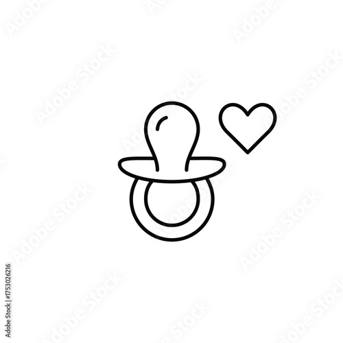 Pacifier and heart. Childcare and parenting. Kid safe products. Pixel perfect, editable stroke vector icon